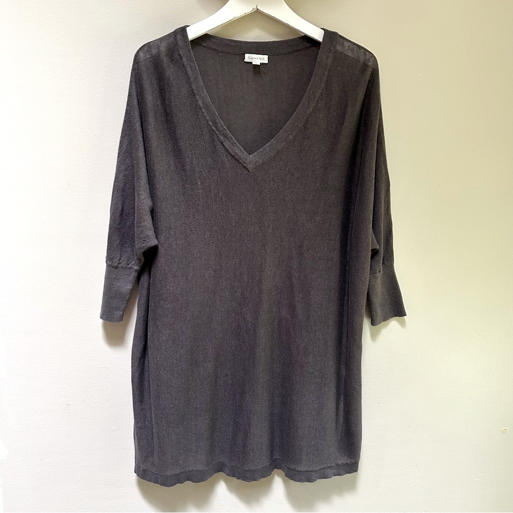 V-neck Organic Linen Boxy 3/4 Sleeve Tunic Top by Garnet Hill size Medium
